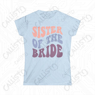 Retro Print ’Sister of the Bride’ Matching Bridal Party Women’s Softstyle Tee - Light Blue / S