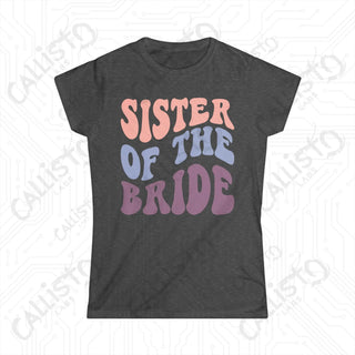 Retro Print ’Sister of the Bride’ Matching Bridal Party Women’s Softstyle Tee - Dark Heather / S