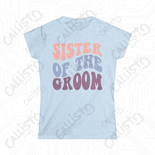 Retro Print ’Sister of the Groom’ Matching Bridal Party Women’s Softstyle Tee - Light Blue / S