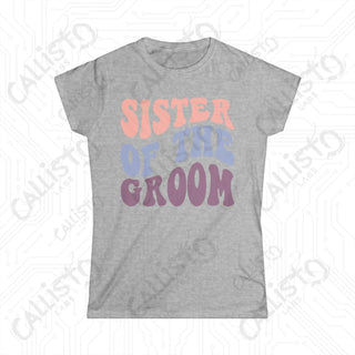 Retro Print ’Sister of the Groom’ Matching Bridal Party Women’s Softstyle Tee - Sport Grey / S