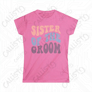 Retro Print ’Sister of the Groom’ Matching Bridal Party Women’s Softstyle Tee - Azalea / S