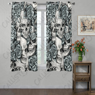 Skulls with Blue Roses Window Curtains (2 PCS) 72x52 IN