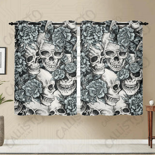 Skulls with Blue Roses Window Curtains (2 PCS) 72x52 IN