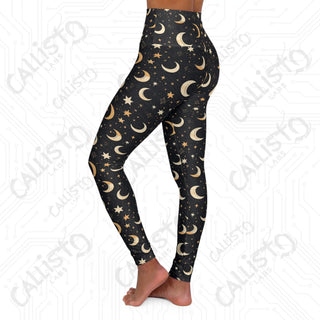 Starry Night Cosmic Moon and Stars High Waisted Yoga Leggings