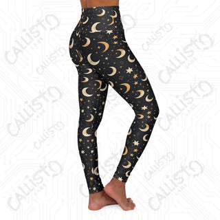 Starry Night Cosmic Moon and Stars High Waisted Yoga Leggings