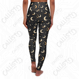 Starry Night Cosmic Moon and Stars High Waisted Yoga Leggings