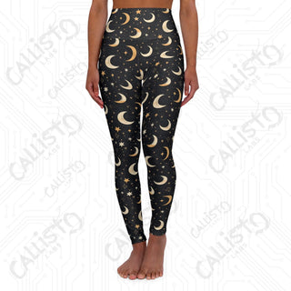 Starry Night Cosmic Moon and Stars High Waisted Yoga Leggings - XS