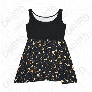 Starry Night Cosmic Moon and Stars Women’s Skater Dress - Celestial-themed