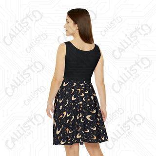 Starry Night Cosmic Moon and Stars Women’s Skater Dress - Celestial-themed