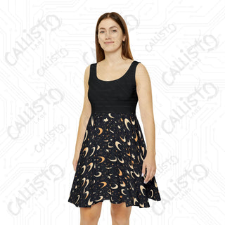 Starry Night Cosmic Moon and Stars Women’s Skater Dress - Celestial-themed