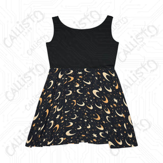 Starry Night Cosmic Moon and Stars Women’s Skater Dress - Celestial-themed