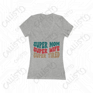 Super Mom Super Wife Super Tired Deep V-Neck Tee - Jersey Short Sleeve - 2XL / Athletic Heather