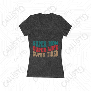 Super Mom Super Wife Super Tired Deep V-Neck Tee - Jersey Short Sleeve - S / Dark Grey Heather