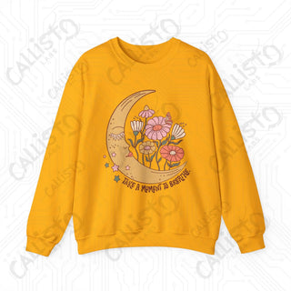 Take a Moment to Breathe Floral Hippie Crewneck Sweatshirt - S / Gold