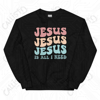 Women’s Jesus is All I Need Retro Print Sweatshirt - Black / S