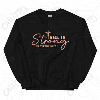 Women’s She is Strong Proverbs 31:25 Sweatshirt - Black / S