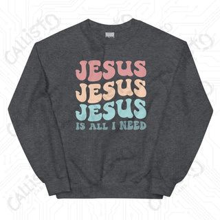 Women’s Jesus is All I Need Retro Print Sweatshirt - Dark Heather / S