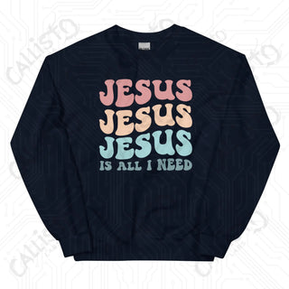 Women’s Jesus is All I Need Retro Print Sweatshirt - Navy / S