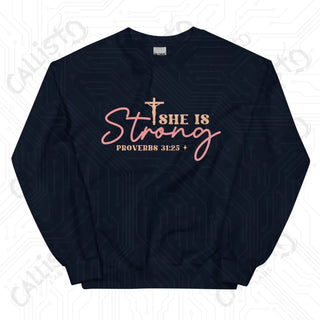 Women’s She is Strong Proverbs 31:25 Sweatshirt - Navy / S