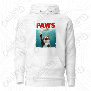 Men’s Funny Paws Cat Shark Movie Fan Hoodie - White / S