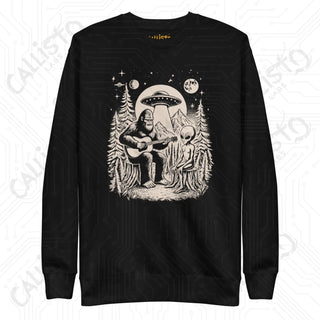 Men’s Funny Bigfoot and Alien Campfire Premium Sweatshirt - Black / S