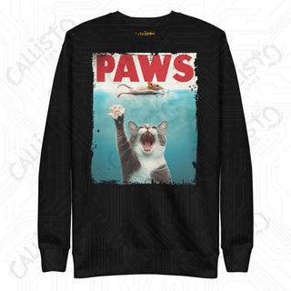 Men’s Funny PAWS Cat Shark Movie Fan Premium Sweatshirt - Black / S