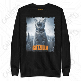 Men’s Funny Catzilla Cat Monster Movie Fan Premium Sweatshirt - Black / S