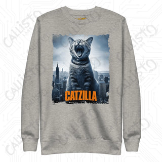 Men’s Funny Catzilla Cat Monster Movie Fan Premium Sweatshirt - Carbon Grey / S