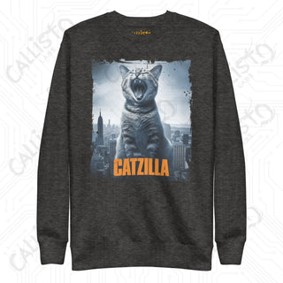 Men’s Funny Catzilla Cat Monster Movie Fan Premium Sweatshirt - Charcoal Heather / S