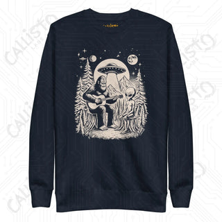 Men’s Funny Bigfoot and Alien Campfire Premium Sweatshirt - Navy Blazer / S