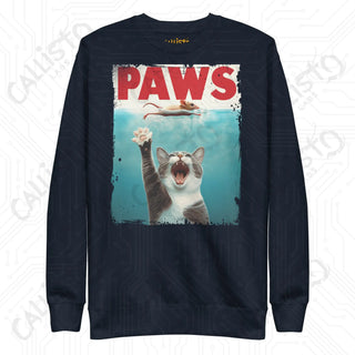 Men’s Funny PAWS Cat Shark Movie Fan Premium Sweatshirt - Navy Blazer / S