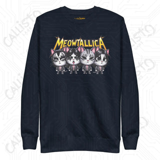 Men’s Funny Meowtallica Cat Band Music Fan Premium Sweatshirt - Navy Blazer / S