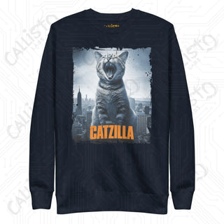 Men’s Funny Catzilla Cat Monster Movie Fan Premium Sweatshirt - Navy Blazer / S