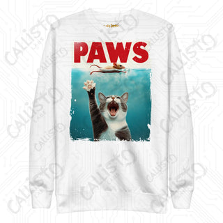 Men’s Funny PAWS Cat Shark Movie Fan Premium Sweatshirt - White / S