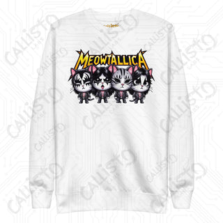 Men’s Funny Meowtallica Cat Band Music Fan Premium Sweatshirt - White / S