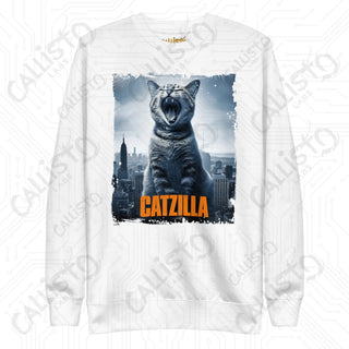 Men’s Funny Catzilla Cat Monster Movie Fan Premium Sweatshirt - White / S