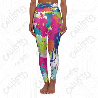 Vibrant Colorsplash Inkblot High-Waisted Yoga Leggings - XS