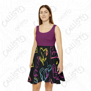 Vibrant Hearts Women’s Skater Dress - Fun and Flirty Fashion Statement - XS