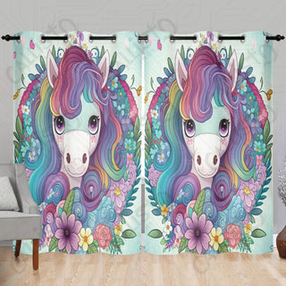 Whimsical Girls Unicorn Window Curtains (2 PCS) 84x52 IN