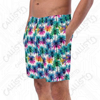 White and Colorful Palm Tree Swim Trunks - 2XS - Men’s Swim Trunks