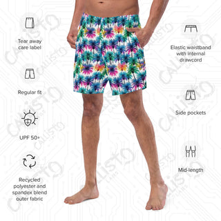 White and Colorful Palm Tree Swim Trunks - Men’s Swim Trunks