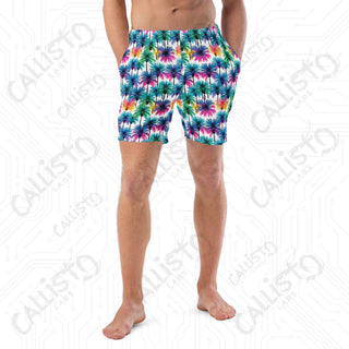 White and Colorful Palm Tree Swim Trunks - Men’s Swim Trunks