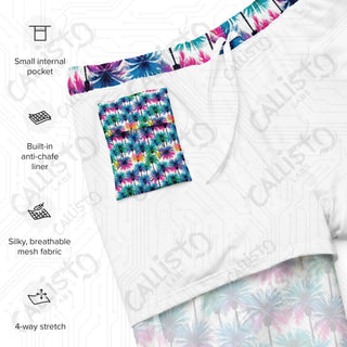 White and Colorful Palm Tree Swim Trunks - Men’s Swim Trunks