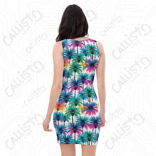 White and Colorful Palm Trees Bodycon dress - Women’s Dresses