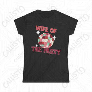 ’Wife of the Party’ Funny Bachelorette Party Softstyle Tee for Women - Black / S