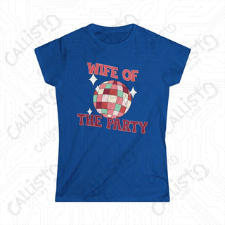 ’Wife of the Party’ Funny Bachelorette Party Softstyle Tee for Women - Royal / S