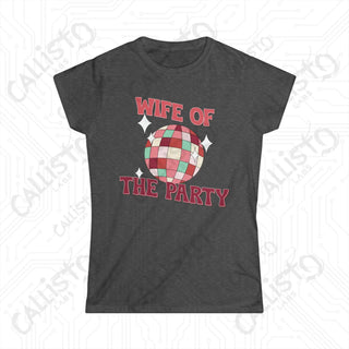 ’Wife of the Party’ Funny Bachelorette Party Softstyle Tee for Women - Dark Heather / S