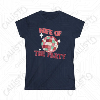 ’Wife of the Party’ Funny Bachelorette Party Softstyle Tee for Women - Navy / S