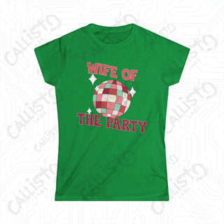 ’Wife of the Party’ Funny Bachelorette Party Softstyle Tee for Women - Irish Green / S