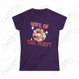 ’Wife of the Party’ Funny Bachelorette Party Softstyle Tee for Women - Purple / S